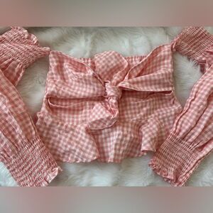 Fashion Nova Pink Gingham Bow Crop Top